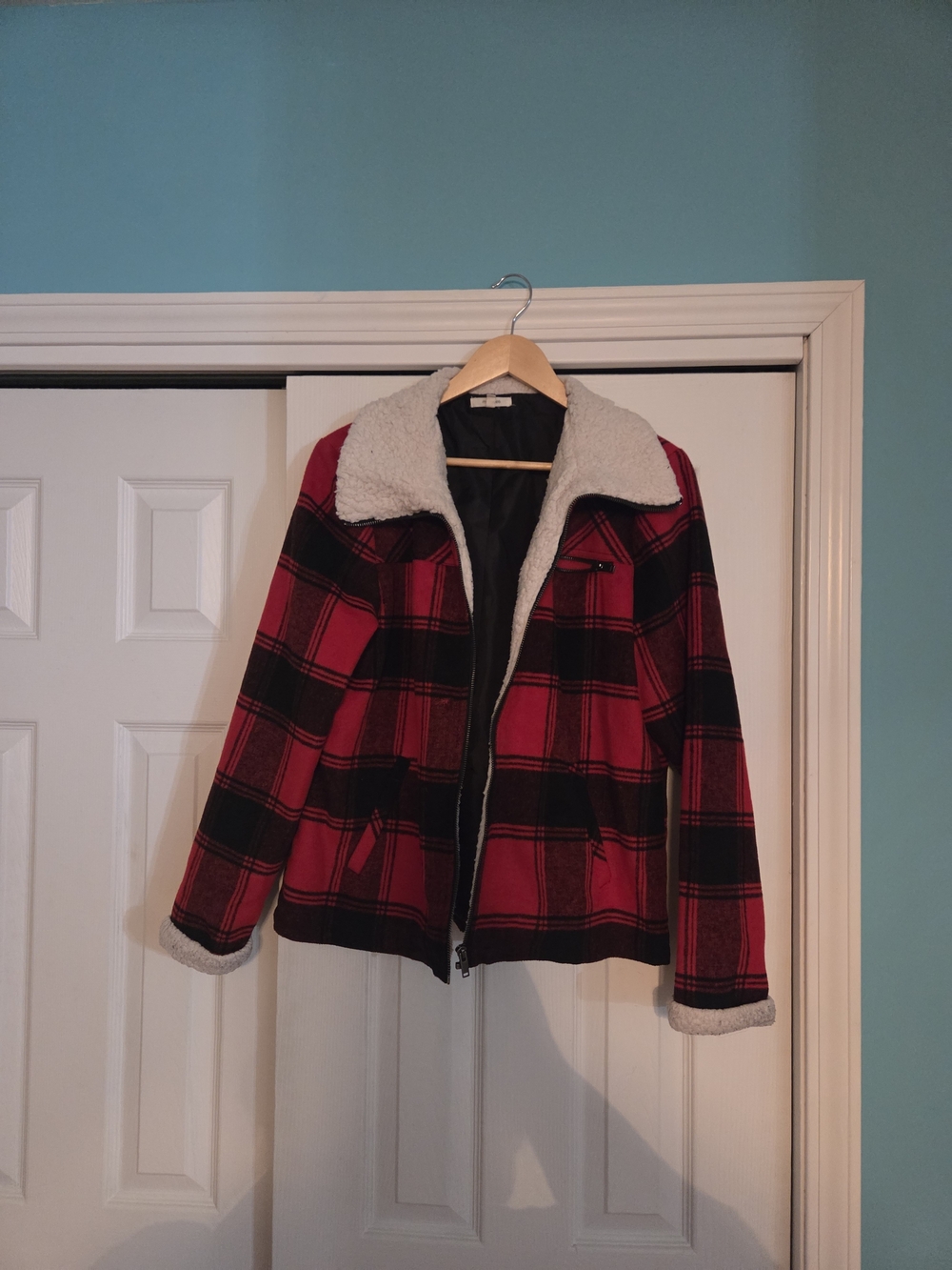 Maurices Women's Red And Black Sherpa-Lined Jacket Size L